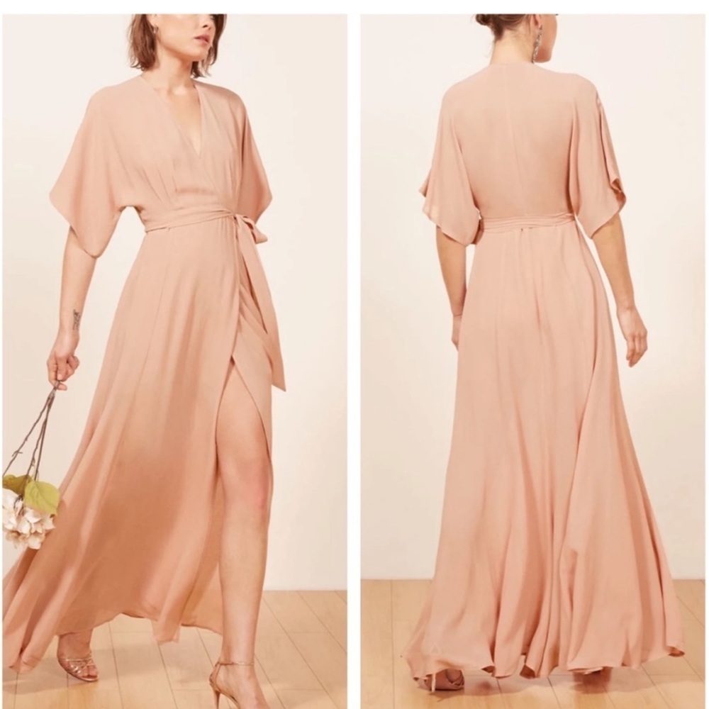Reformation Winslow Surplice V-Neck Wrap Chiffon Maxi Dress Dress Blush Pink XS
